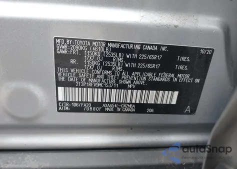 2021 Toyota Rav4 Xle z USA, uszkodzony, nr VIN 2T3P1RFV9MC153711